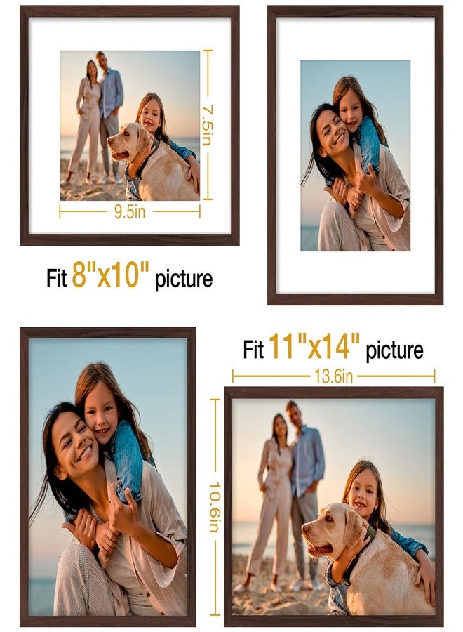 Vittanly مجموعة إطارات صور فيتانلي مقاس 11×14 بوصة، 4 قطع، لعرض صور مقاس 8×10 بوصة مع إطار داخلي أو 11×14 بوصة بدون إطار داخلي، مصنوعة من الخشب المصنّع مع زجاج شبكي مقاوم للكسر، إطارات صور جدارية أو مكتبية، لون بني - Image 5